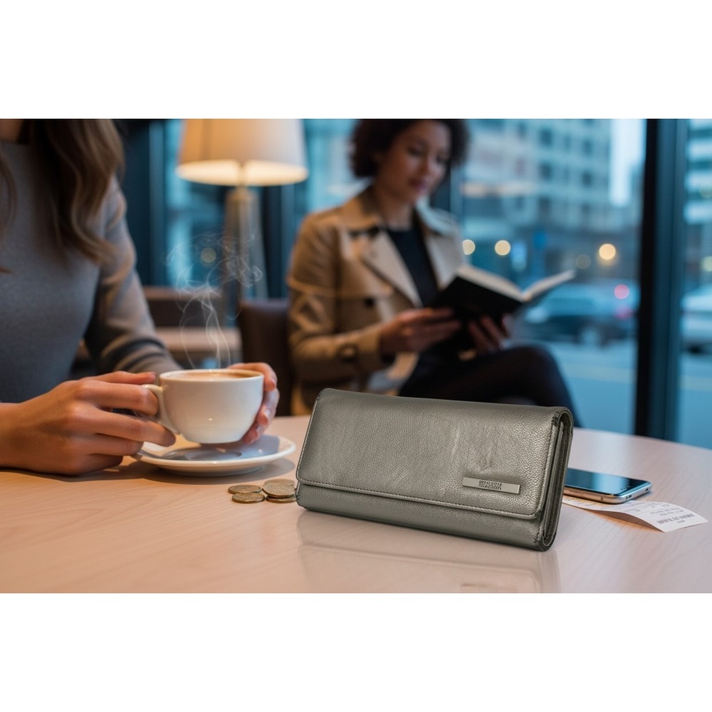 Kenneth Cole Reaction Wallet Womens OS Silver New Metallic Tri-fold Organizer